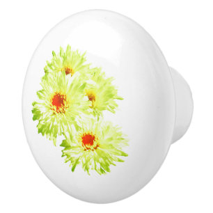 Bouton De Porte En Céramique Marguerites à la chaux jaune,