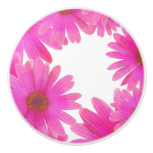 Bouton De Porte En Céramique Marguerites roses floral Daisy Élégant Campagne Ru
