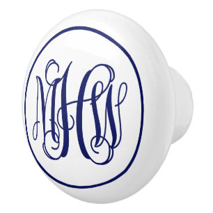 Bouton De Porte En Céramique Marine 3 Initial Script Monogramme de vigne DIY BG