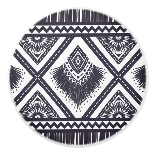 Bouton De Porte En Céramique Marine Blanc Boho Motif Ceramic Pull (Devant)