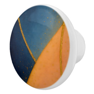 Bouton De Porte En Céramique Marine Bleu Orange Or Abstrait Artiste Maison