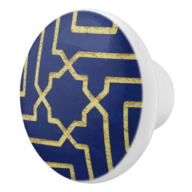 Bouton De Porte En Céramique Marine Blue & Faux Gold Motif de mosaïque marocain (Droite)