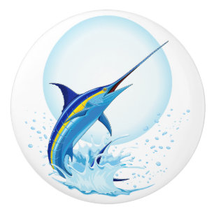 Bouton De Porte En Céramique Marlin Bleu Jaillissant de l'Océan
