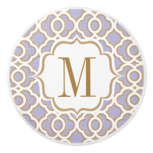 Bouton De Porte En Céramique Marocain décoré d'un monogramme de lavande et d'
