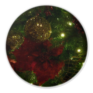 Bouton De Porte En Céramique Maroon et Arbre de Noël d'or I Photo de vacances