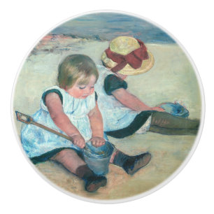 Bouton De Porte En Céramique Mary Cassatt - Enfants jouant sur la plage