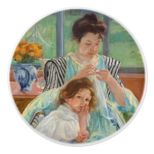 Bouton De Porte En Céramique Mary Cassatt - Jeune mère coudre