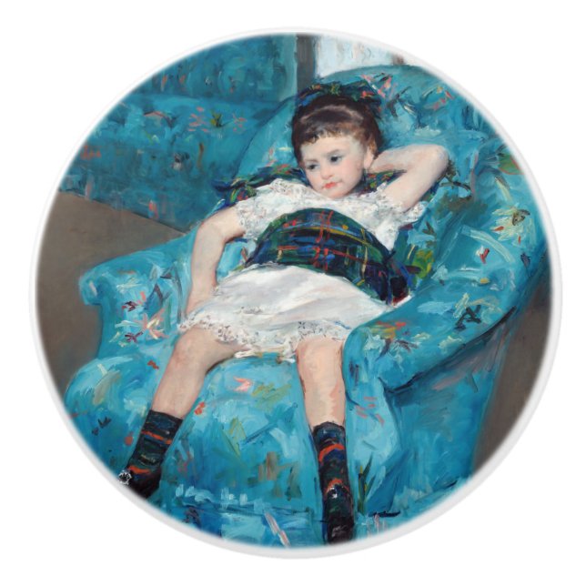 Bouton De Porte En Céramique Mary Cassatt - Petite fille dans un fauteuil bleu (Devant)