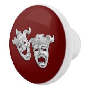 Bouton De Porte En Céramique Masques de comédie et de tragédie argentés Théâtre