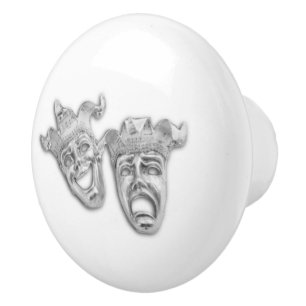 Bouton De Porte En Céramique Masques de comédie et de tragédie argentés Théâtre