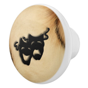 Bouton De Porte En Céramique Masques de théâtre de comédie et de tragédie rusti