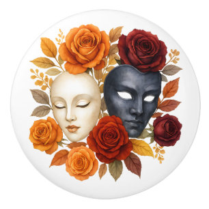 Bouton De Porte En Céramique Masques théâtraux Carnaval Rose Dramatique Artisti
