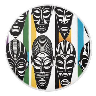 Bouton De Porte En Céramique Masques Tribaux Africains Stripes Colorées