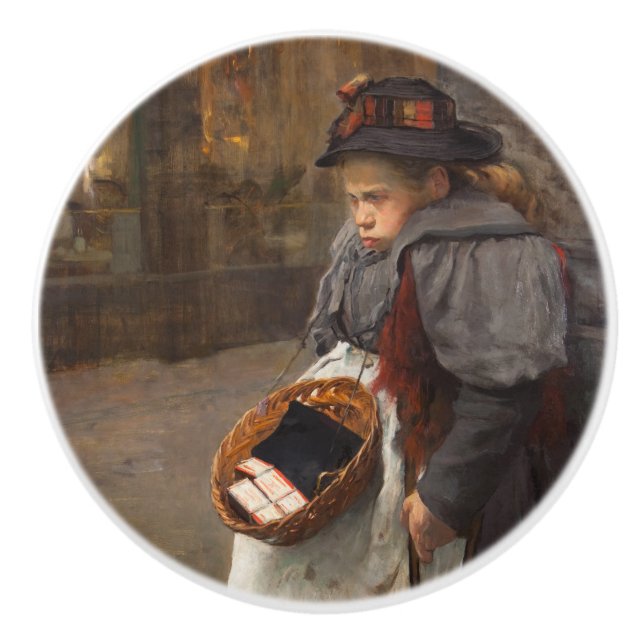 Bouton De Porte En Céramique Matchstick Girl pauvre rue Urchin Pauvreté urbaine (Devant)