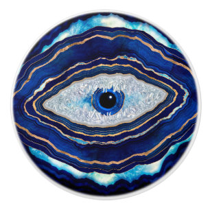 Bouton De Porte En Céramique Mauvais Œil Agate Bleue Géode Art Numérique