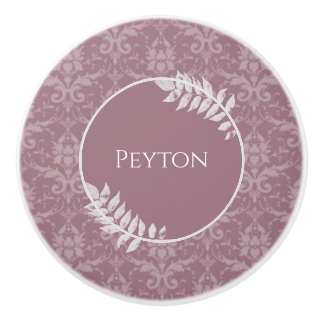 Bouton De Porte En Céramique Mauve Elegant Damask Ceramic Personnalisé Knob (Devant)