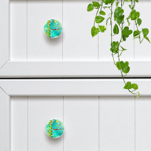 Bouton De Porte En Céramique Maya Turquoise & Golden Misty Sky