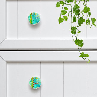 Bouton De Porte En Céramique Maya Turquoise & Golden Misty Sky