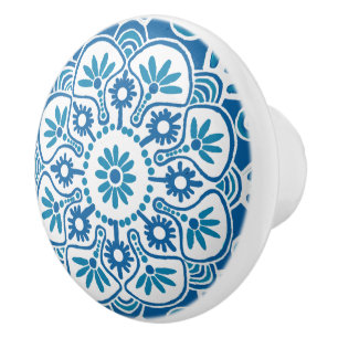 Bouton De Porte En Céramique Médaillon Bleu et blanc Tiroir tirette Ceramic Kno