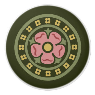 Bouton De Porte En Céramique Médaillon du Rose de la renaissance gothique