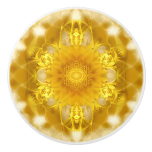 Bouton De Porte En Céramique Médaillon en Motif Batik Jaune moutarde