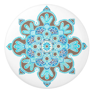 Bouton De Porte En Céramique Médaillon turquoise et marron Ceramic Knob