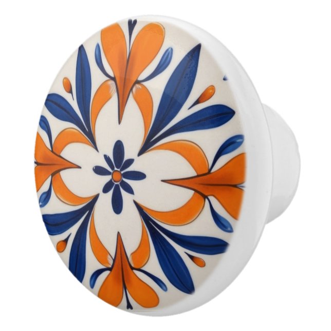Bouton De Porte En Céramique Méditerranée Abstraite symétrique orange et bleu (Droite)