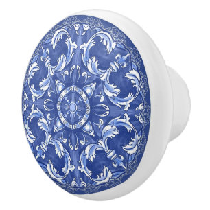 Bouton De Porte En Céramique Méditerranéen Tribal Delft Bleu Azulejo Portugais