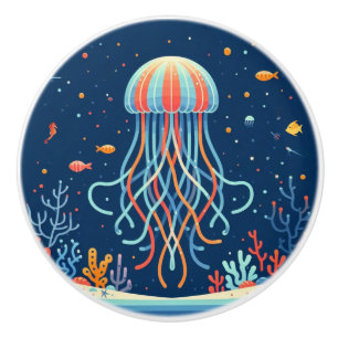 Bouton De Porte En Céramique méduse marine/plage/côtière