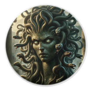 Bouton De Porte En Céramique Méduse Regard de la Mort Tête de Serpents