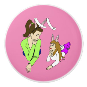 Bouton De Porte En Céramique mère et fille bunnygirls