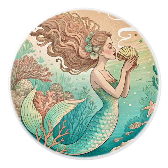 Bouton De Porte En Céramique Mermaid ceramic drawer knobs (Devant)