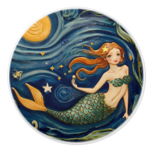 Bouton De Porte En Céramique Mermaid Nage sous-marin Océan Fairytale