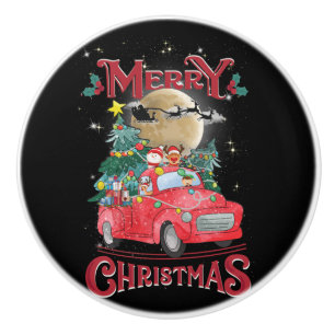 Bouton De Porte En Céramique Merry Christmas Vintage Red Santa Truck