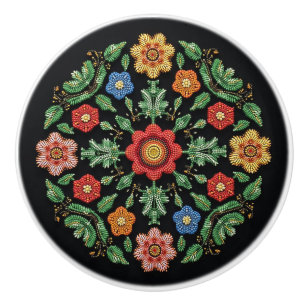 Bouton De Porte En Céramique Metis Native Beadwork Fleurs sauvages Art Ceramic