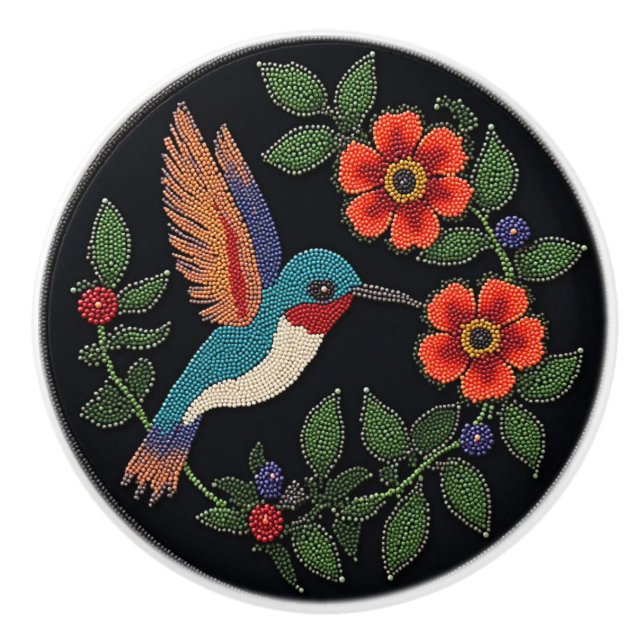 Bouton De Porte En Céramique Metis Native Beadwork Hummingbird Ceramic Knob (Devant)