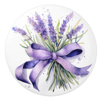 Bouton De Porte En Céramique Meuble Floral Rustique Bouquet de Lavande Maison d