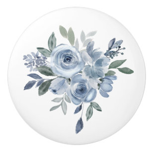 Bouton De Porte En Céramique Meubles Fleurs Bleues et Vertes