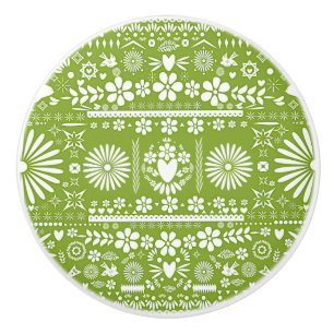 Bouton De Porte En Céramique Mexicain Picado Lime Avocat Vert Papier Espagnol