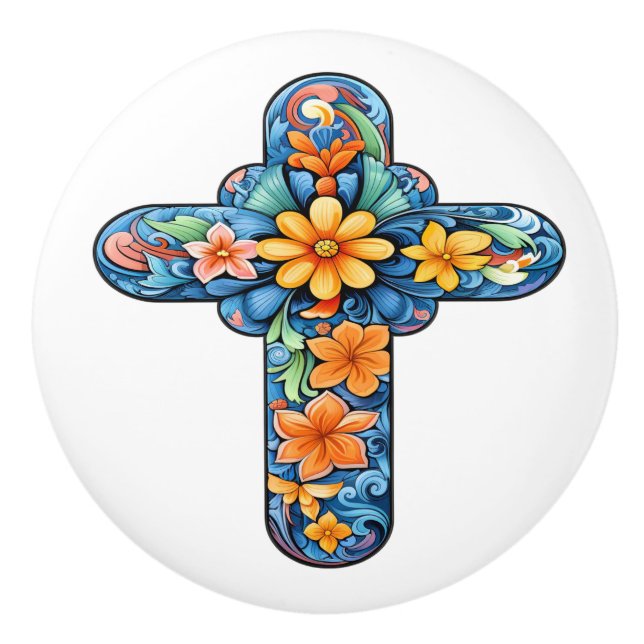Bouton De Porte En Céramique Mexican Talavera Cross Ceramic Knob (Devant)