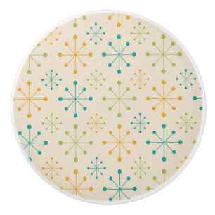 Bouton De Porte En Céramique Mi-siècle Atomique Starburst Orange Vert Turquoise