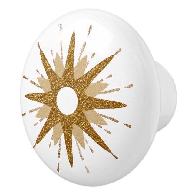 Bouton De Porte En Céramique Mi-siècle moderne Gold & White Starburst (Droite)