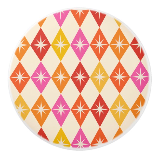 Bouton De Porte En Céramique Mi-siècle starburd moderne sur diamants rétro (Devant)