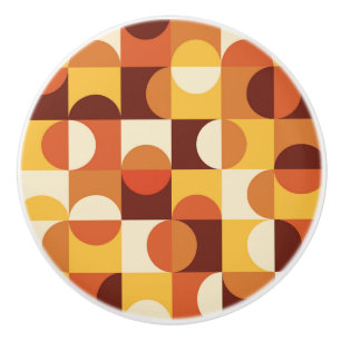 Bouton De Porte En Céramique Mid Century Moderne demi cercles jaune et orange