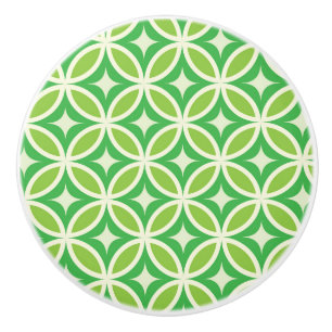 Bouton De Porte En Céramique Mid-Century Moderne Green Starbursauts sur cercles