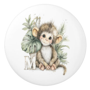 Bouton De Porte En Céramique Mignon alphabet singe bébé animal aquarelle