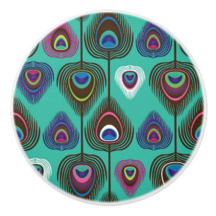 Bouton De Porte En Céramique mignon motif en plumes de paon