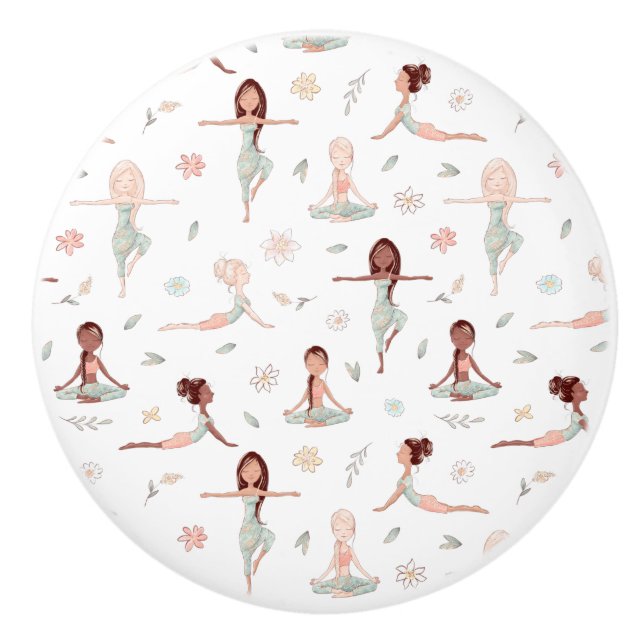 Bouton De Porte En Céramique Mignonne Girls Zen Yoga Méditation Spirituelle Nam (Devant)