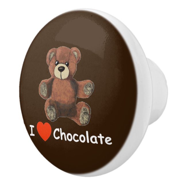 Bouton De Porte En Céramique Mignonne I Coeur (Amour) Chocolat Teddy Ours (Droite)