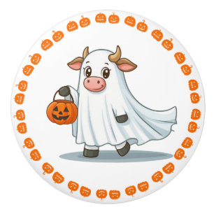 Bouton De Porte En Céramique Mignonne, lunatique, vache fantôme